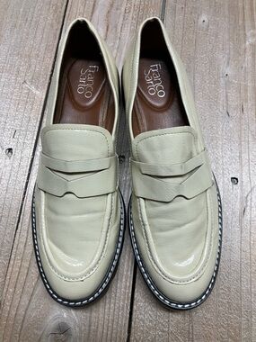 Franco Sarto Women’s Light Cream Leather Penny Loafers